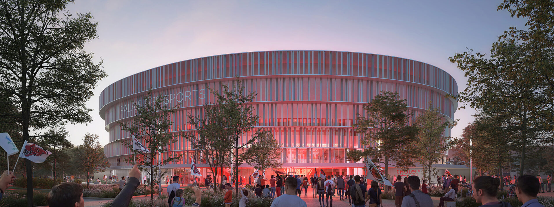 Image perspective du parvis du palais des sports de Cholet, Chabanne Architectes
